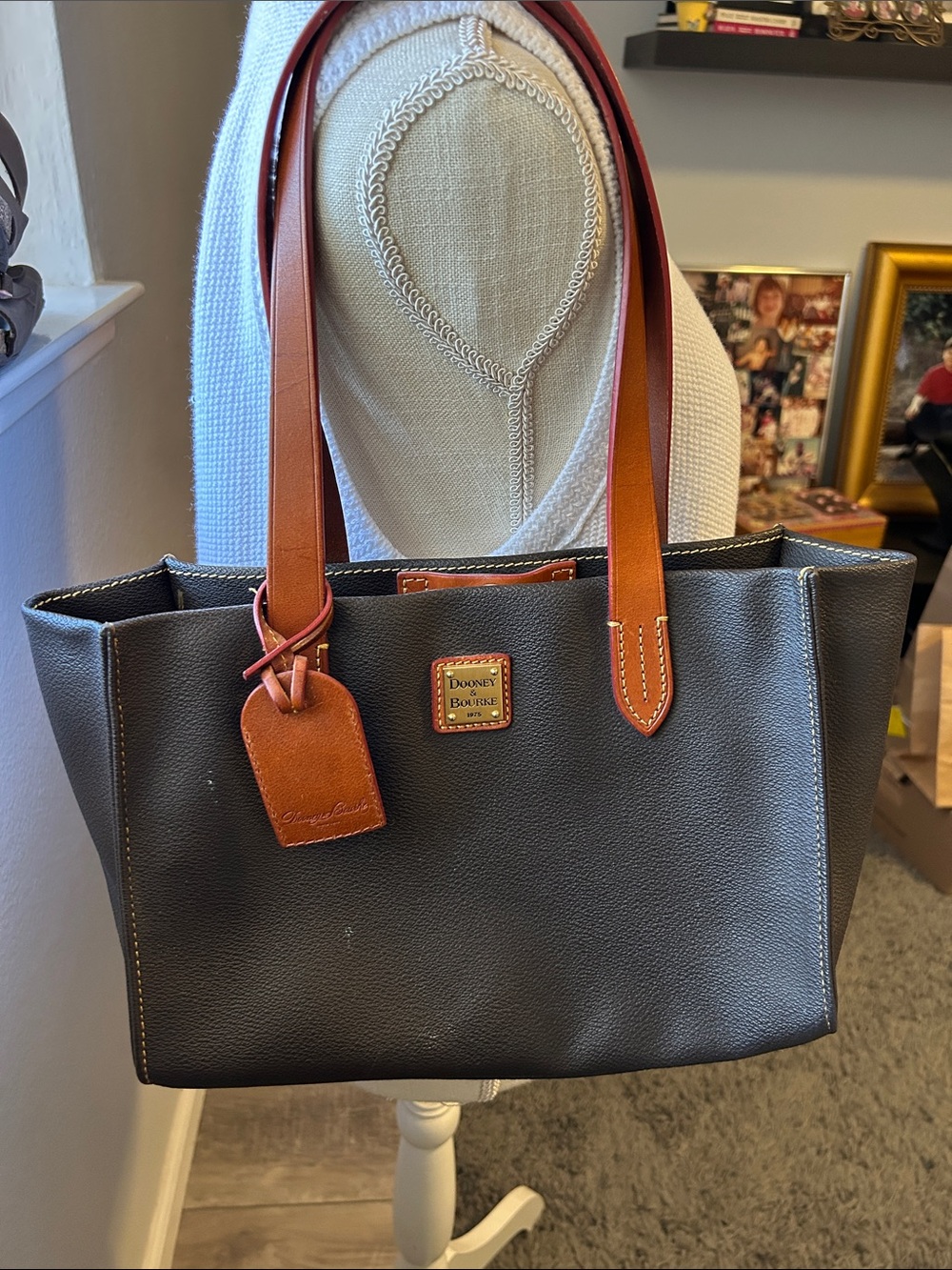 Dooney & Bourke Brown  Leather Hand Bag with Tan Handles